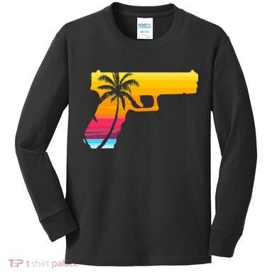 Tropical Gun Lover Firearm Beach Cute Hawaiian Gift Aloha Kids Long Sleeve Shirt