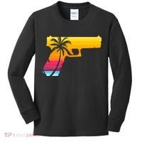 Tropical Gun Lover Firearm Beach Cute Hawaiian Gift Aloha Kids Long Sleeve Shirt thumb 0