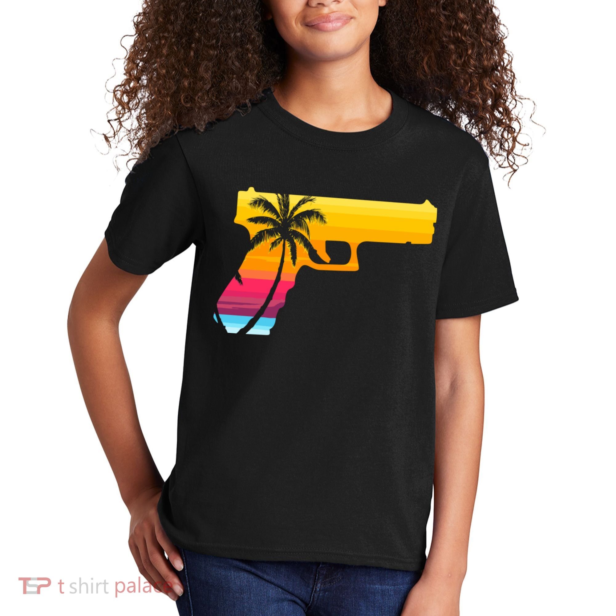 Tropical Gun Lover Firearm Beach Cute Hawaiian Gift Aloha Kids T-Shirt