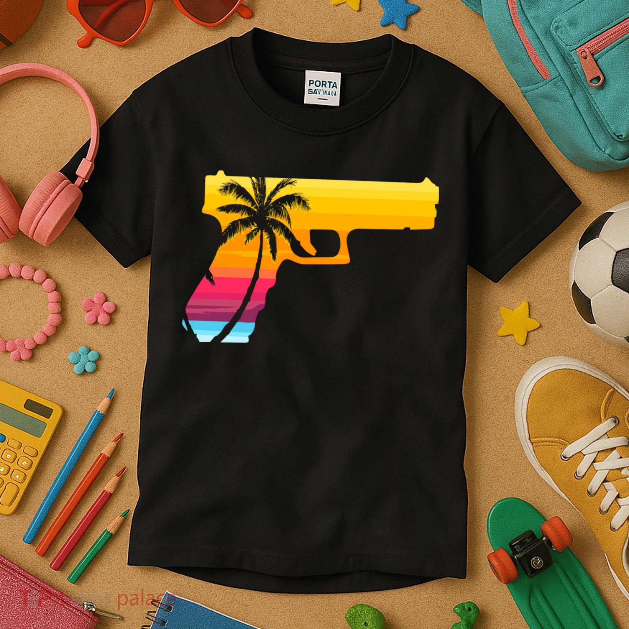 Tropical Gun Lover Firearm Beach Cute Hawaiian Gift Aloha Kids T-Shirt