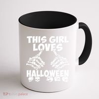 This Girl Lovers Halloween Satan Scare Black White Skeleton Coffee Mug thumb 1
