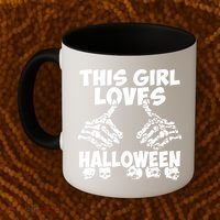 This Girl Lovers Halloween Satan Scare Black White Skeleton Coffee Mug thumb 2