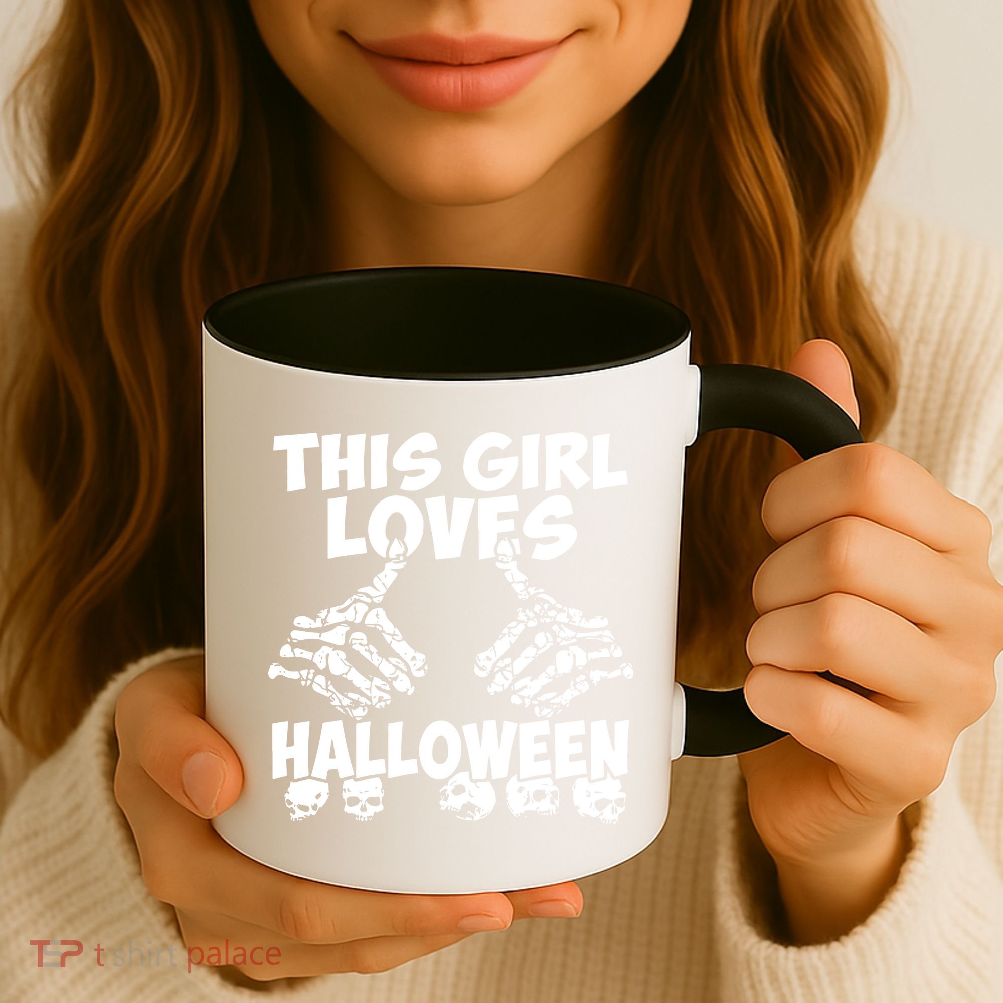 This Girl Lovers Halloween Satan Scare Black White Skeleton Coffee Mug