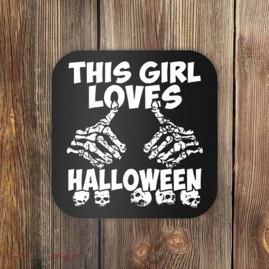 This Girl Lovers Halloween Satan Scare Black White Skeleton Coaster