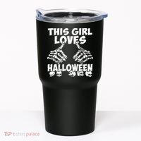 This Girl Lovers Halloween Satan Scare Black White Skeleton Tumbler thumb 0
