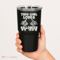 This Girl Lovers Halloween Satan Scare Black White Skeleton Tumbler thumb 2