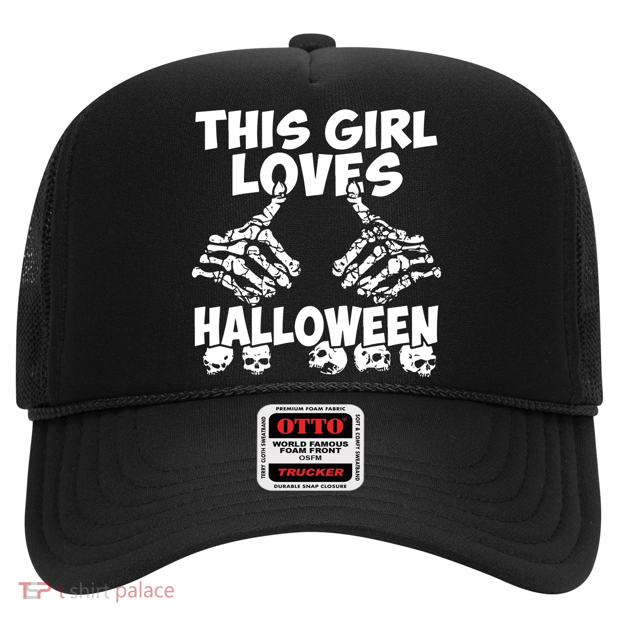 This Girl Lovers Halloween Satan Scare Black White Skeleton Hat