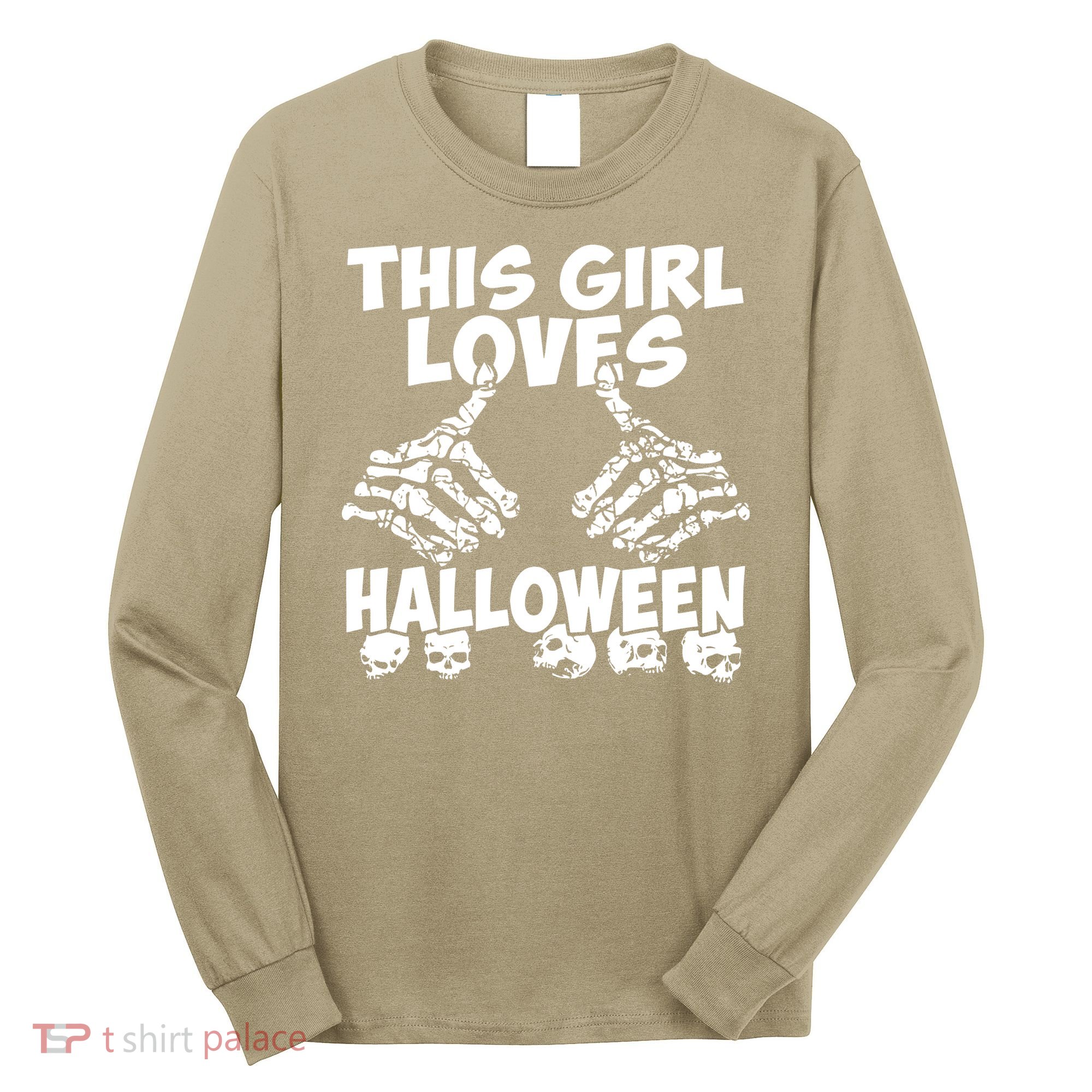 This Girl Lovers Halloween Satan Scare Black White Skeleton Long Sleeve Shirt