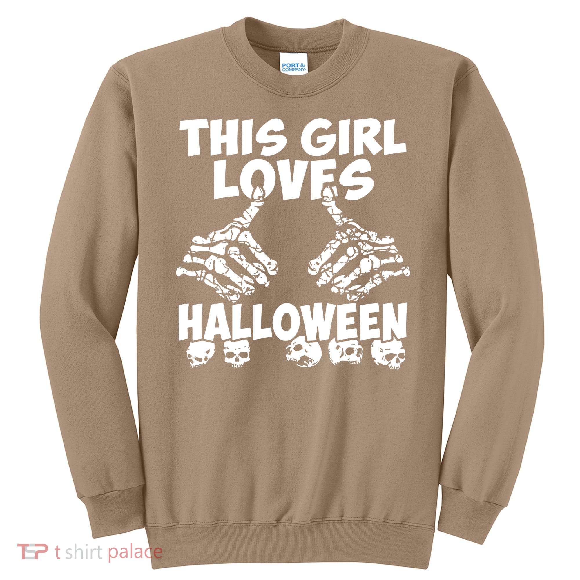 This Girl Lovers Halloween Satan Scare Black White Skeleton Sweatshirt