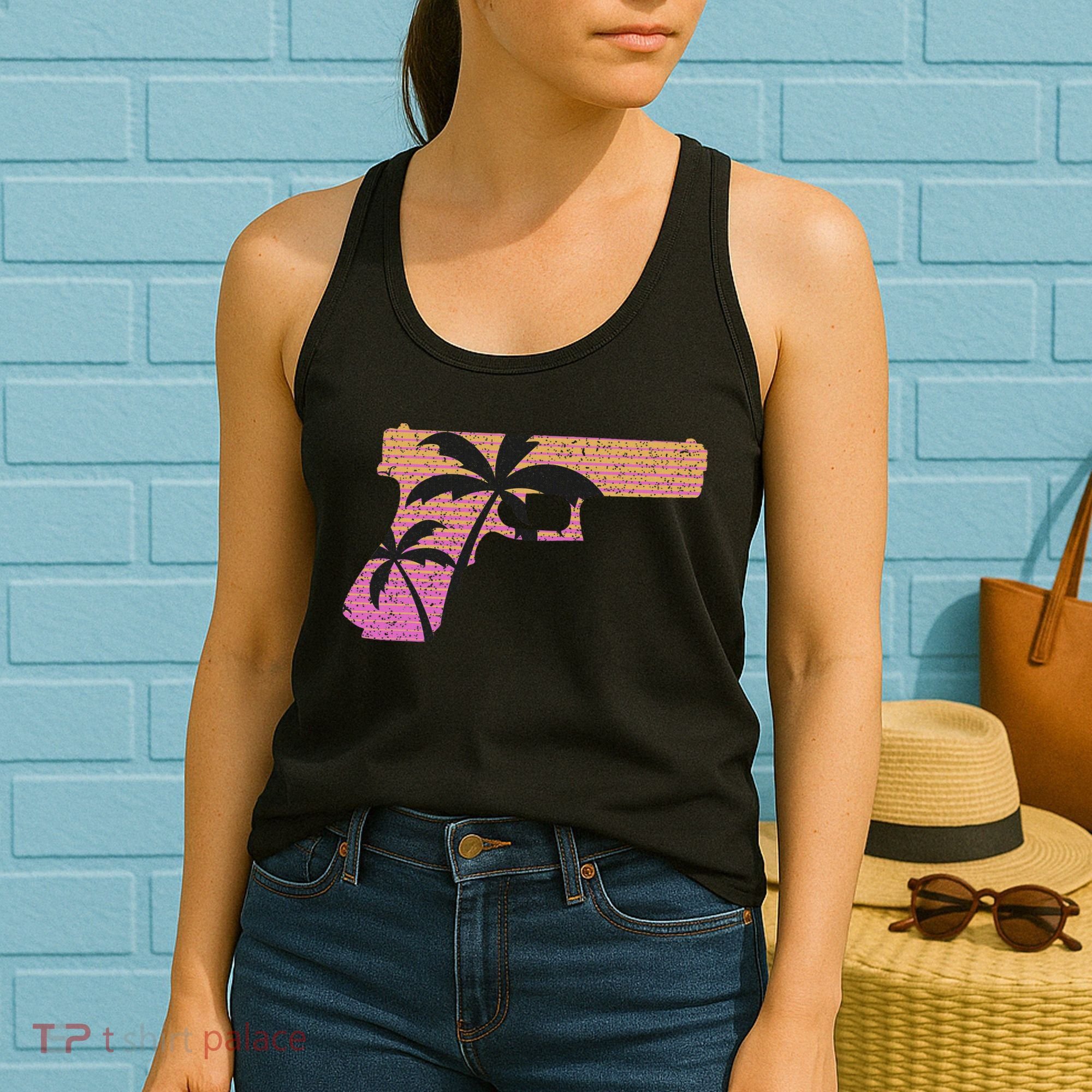 Tropical Gun Lover Firearm Beach Cute Hawaiian Gift Aloha Women's Tank Top