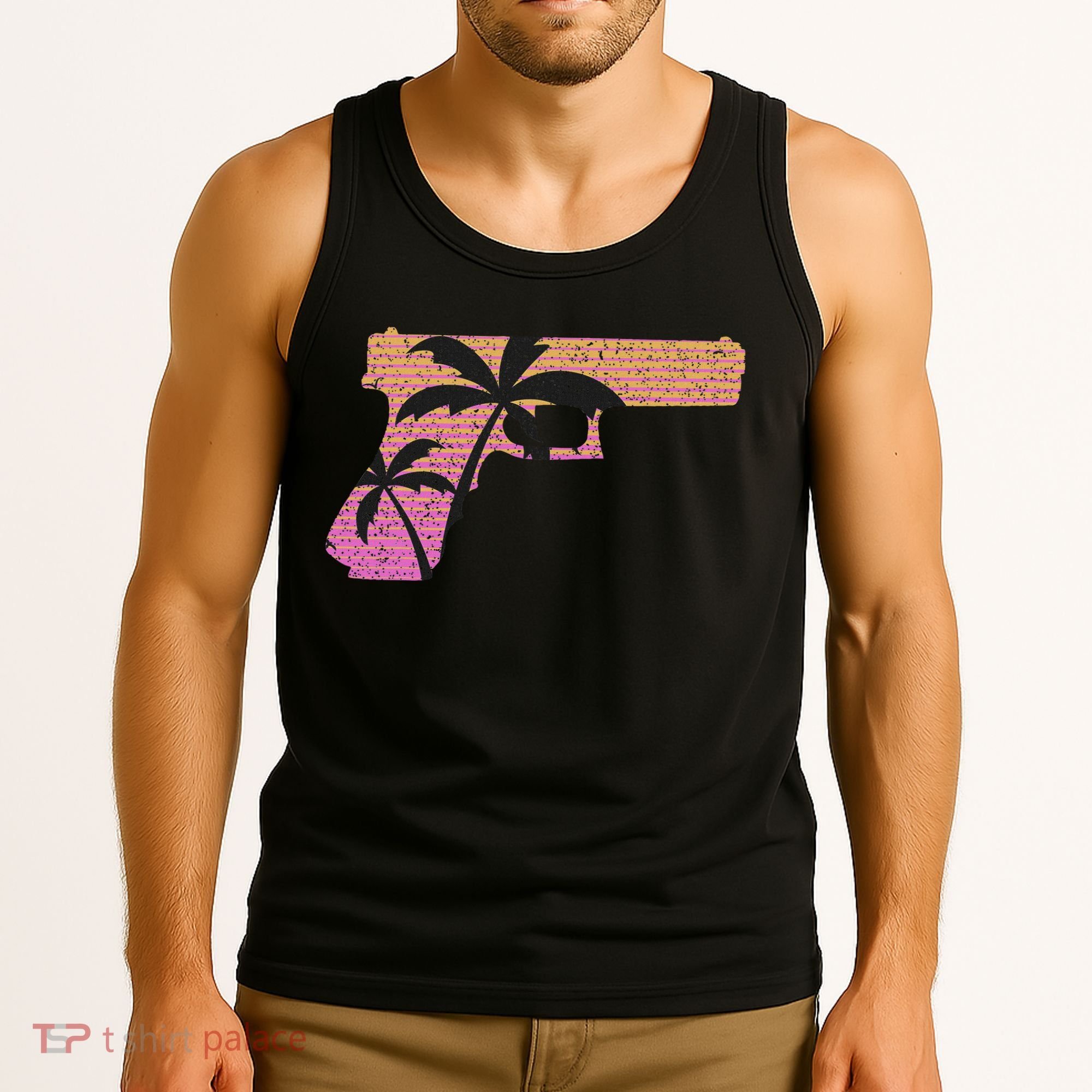 Tropical Gun Lover Firearm Beach Cute Hawaiian Gift Aloha Tank Top