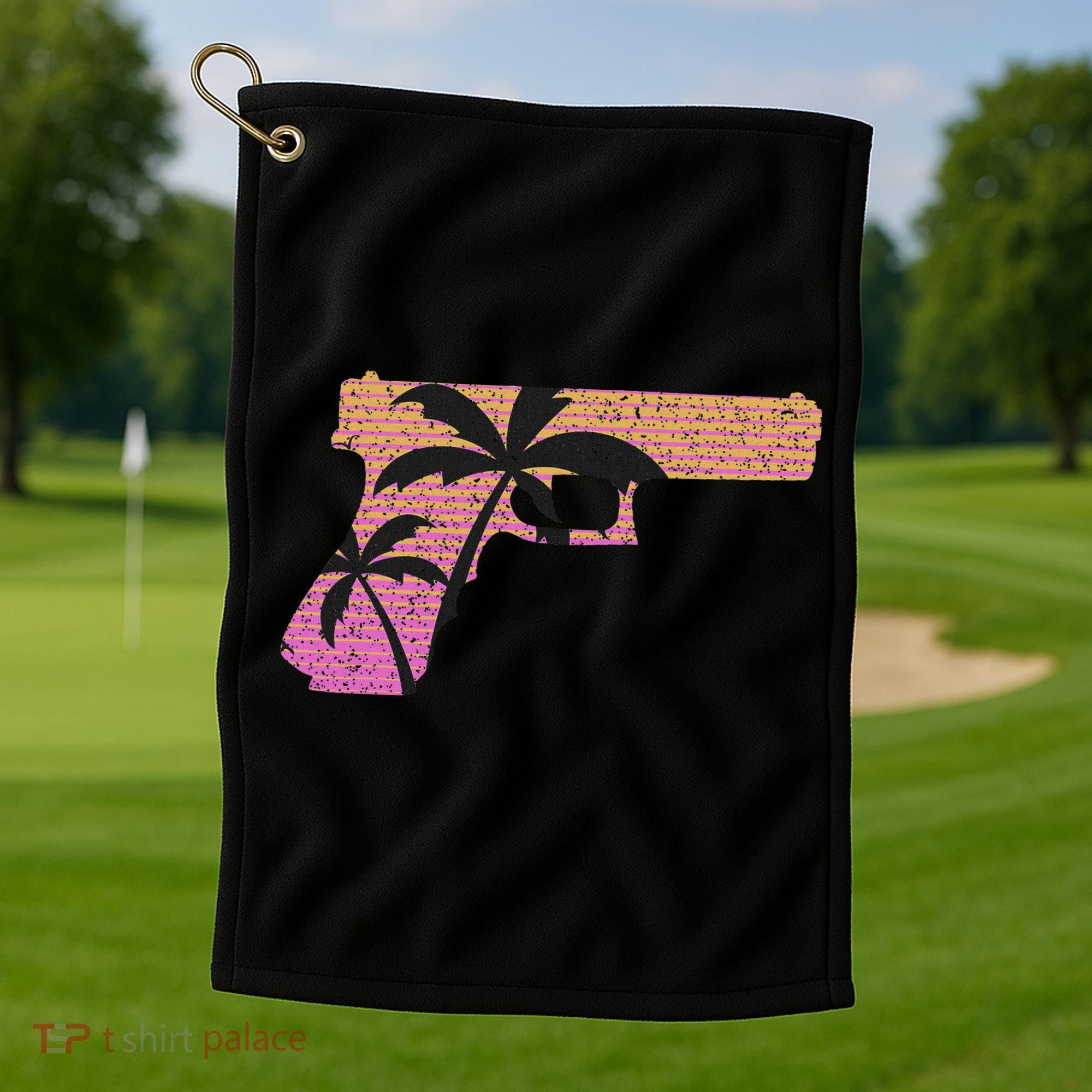 Tropical Gun Lover Firearm Beach Cute Hawaiian Gift Aloha Golf Towel