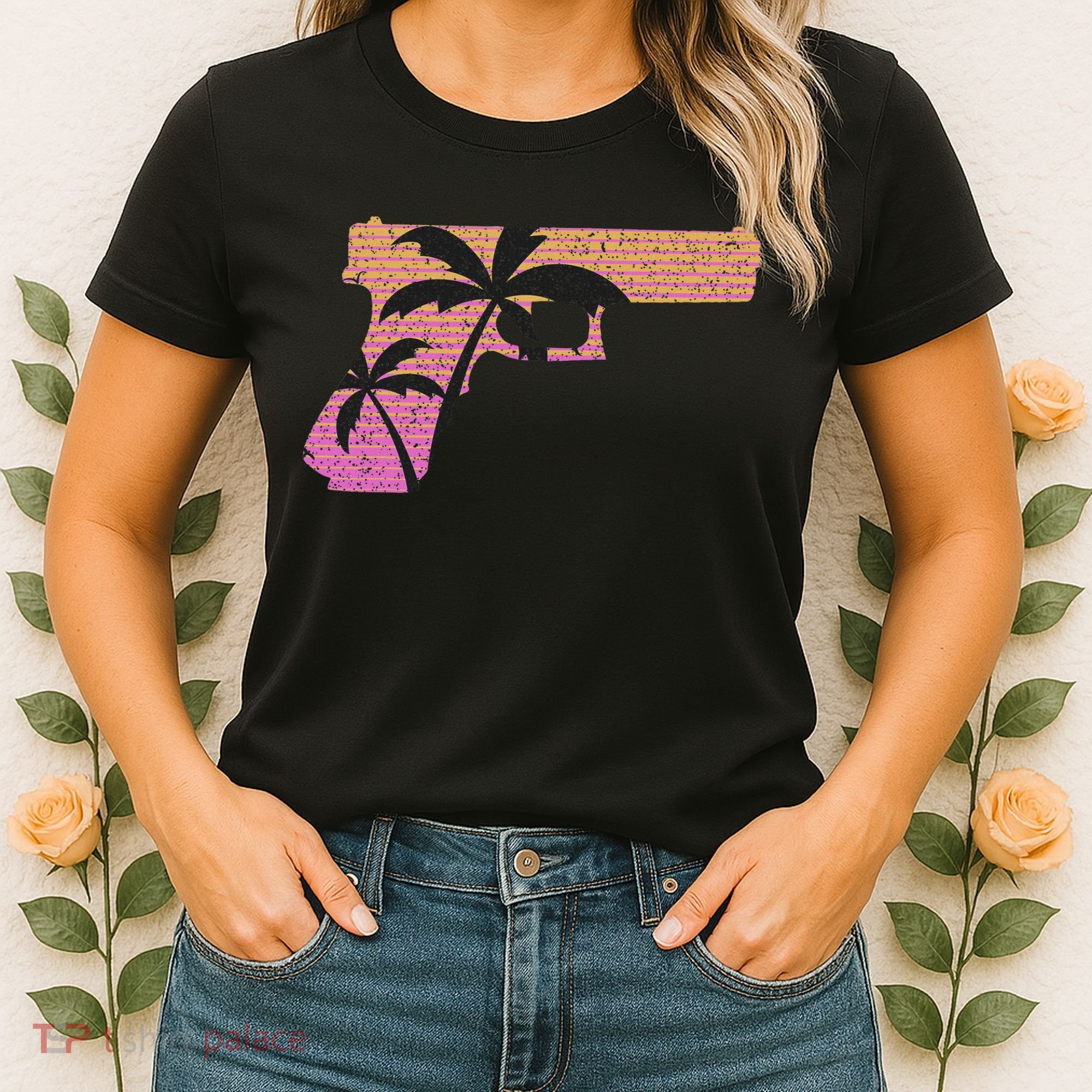 Tropical Gun Lover Firearm Beach Cute Hawaiian Gift Aloha Women's T-Shirt