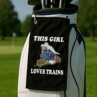 This Girl Loves Trains Train Lover Golf Towel thumb 2