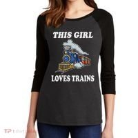 This Girl Loves Trains Train Lover Women's Tri-Blend 3/4-Sleeve Raglan Shirt thumb 2