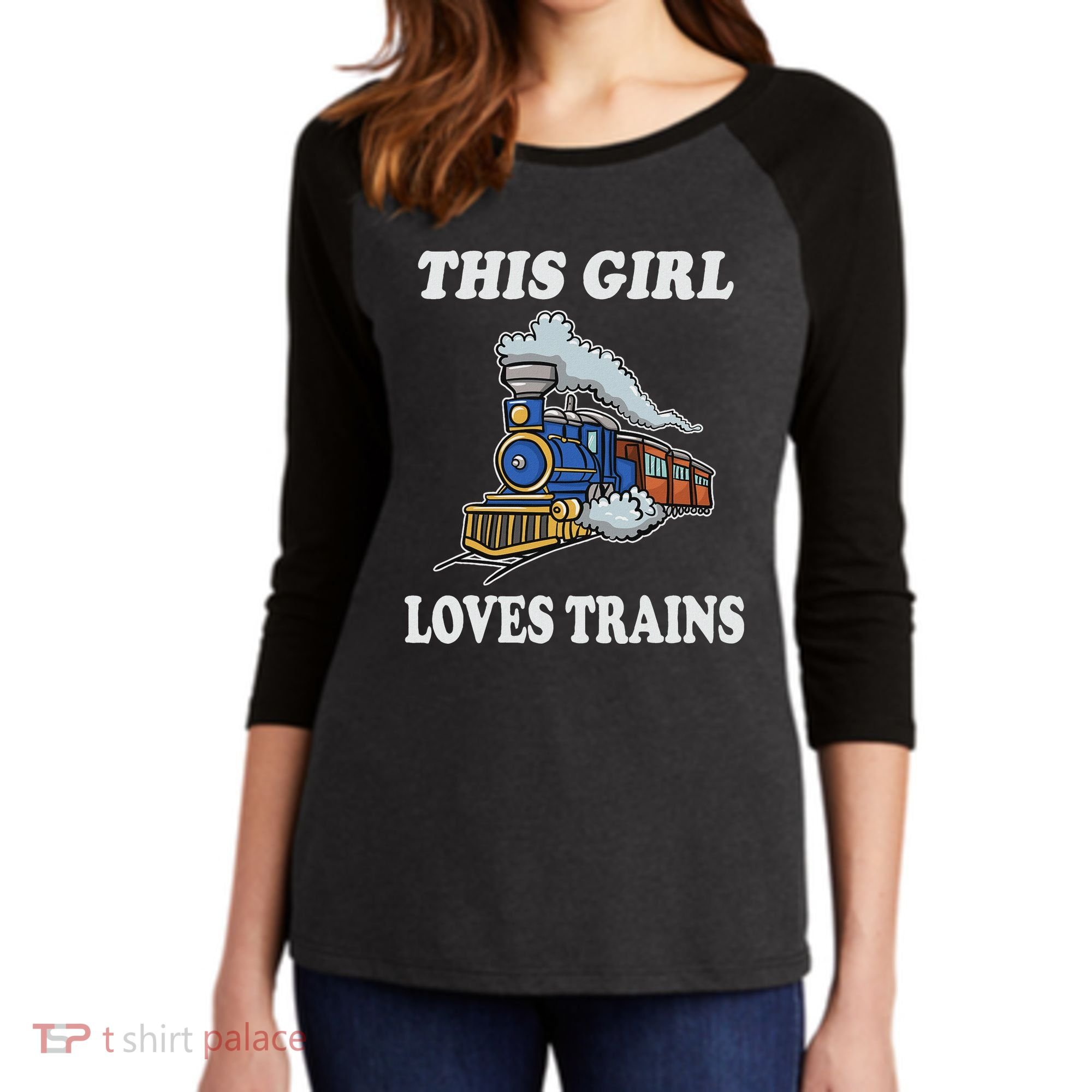 This Girl Loves Trains Train Lover Women's Tri-Blend 3/4-Sleeve Raglan Shirt