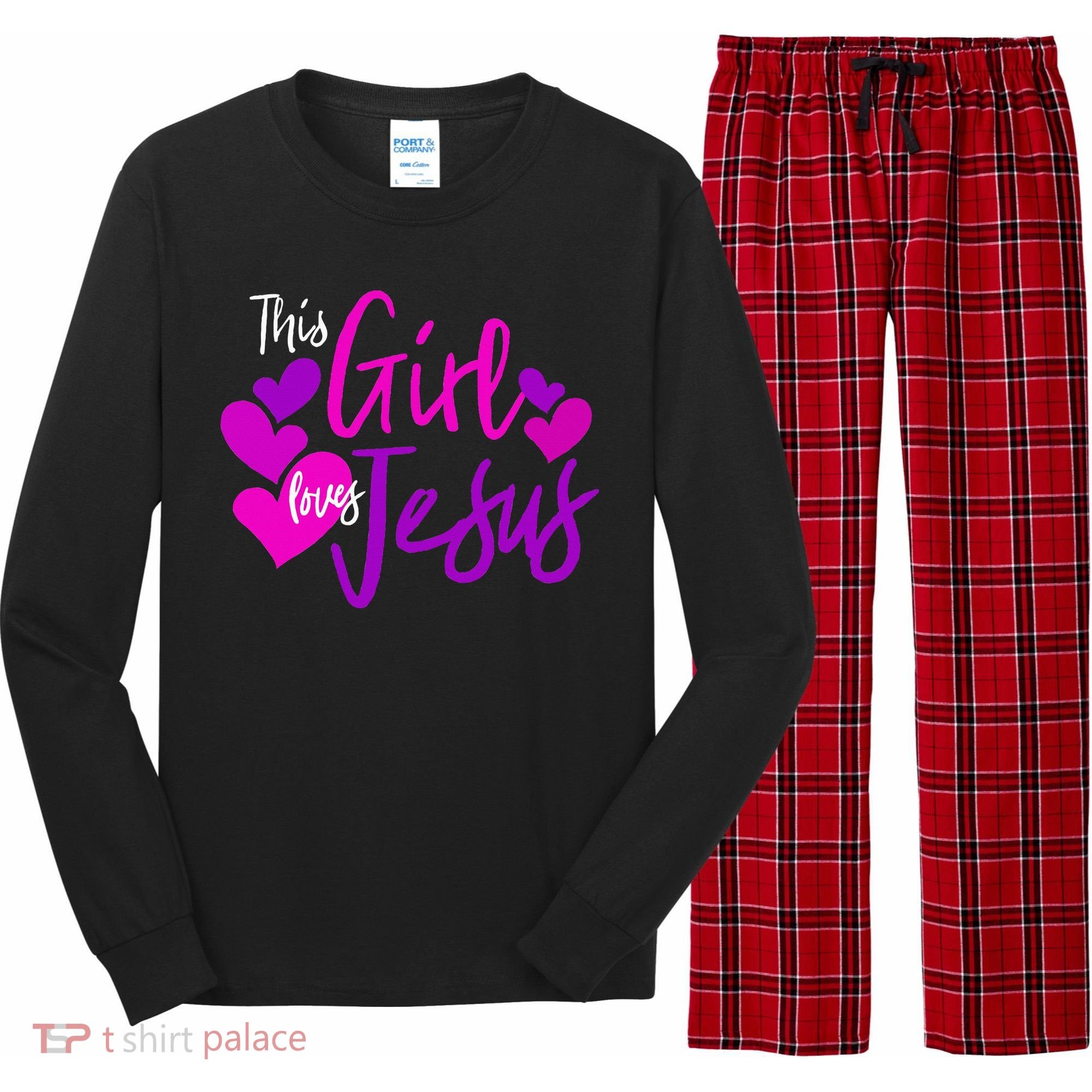 This Girl Loves Jesus Hearts Christian  Long Sleeve Pajama Set