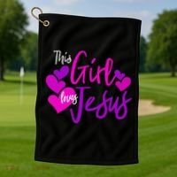 This Girl Loves Jesus Hearts Christian  Golf Towel thumb 1