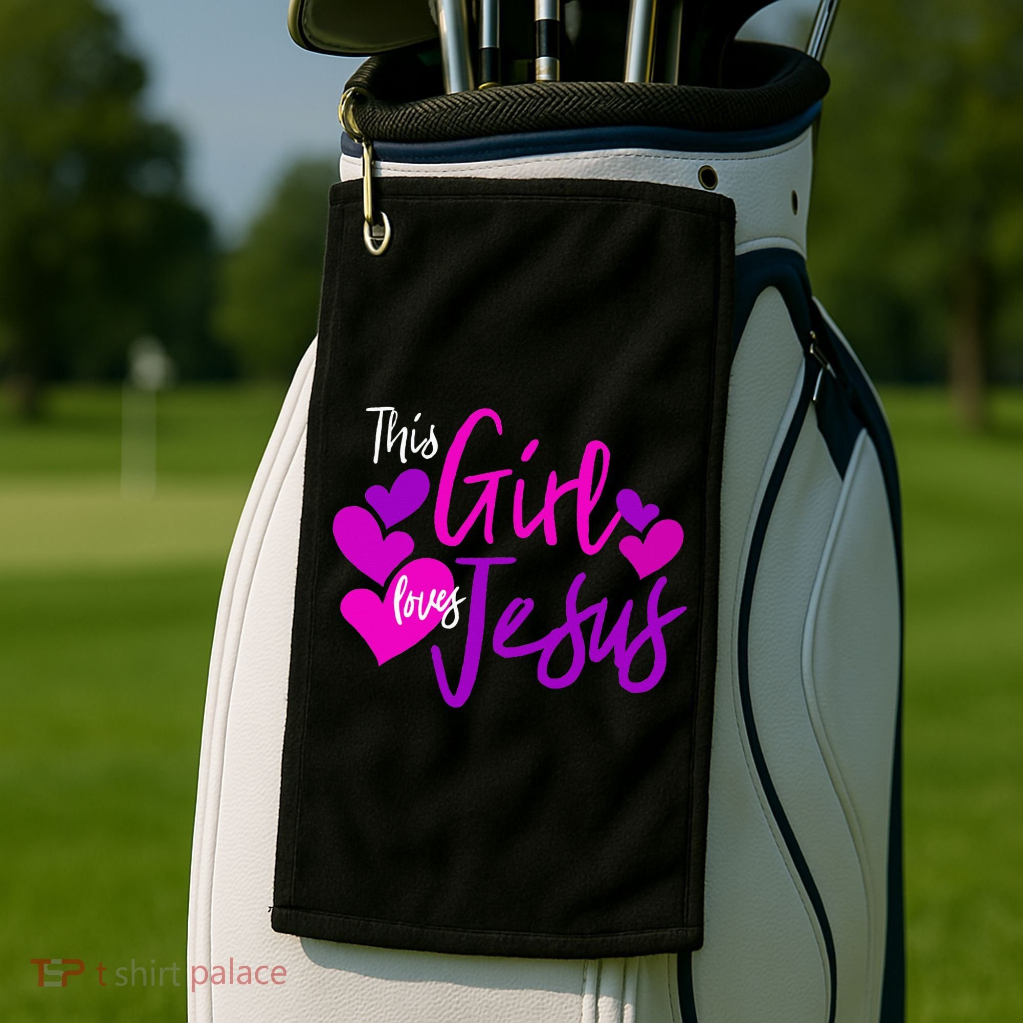 This Girl Loves Jesus Hearts Christian  Golf Towel