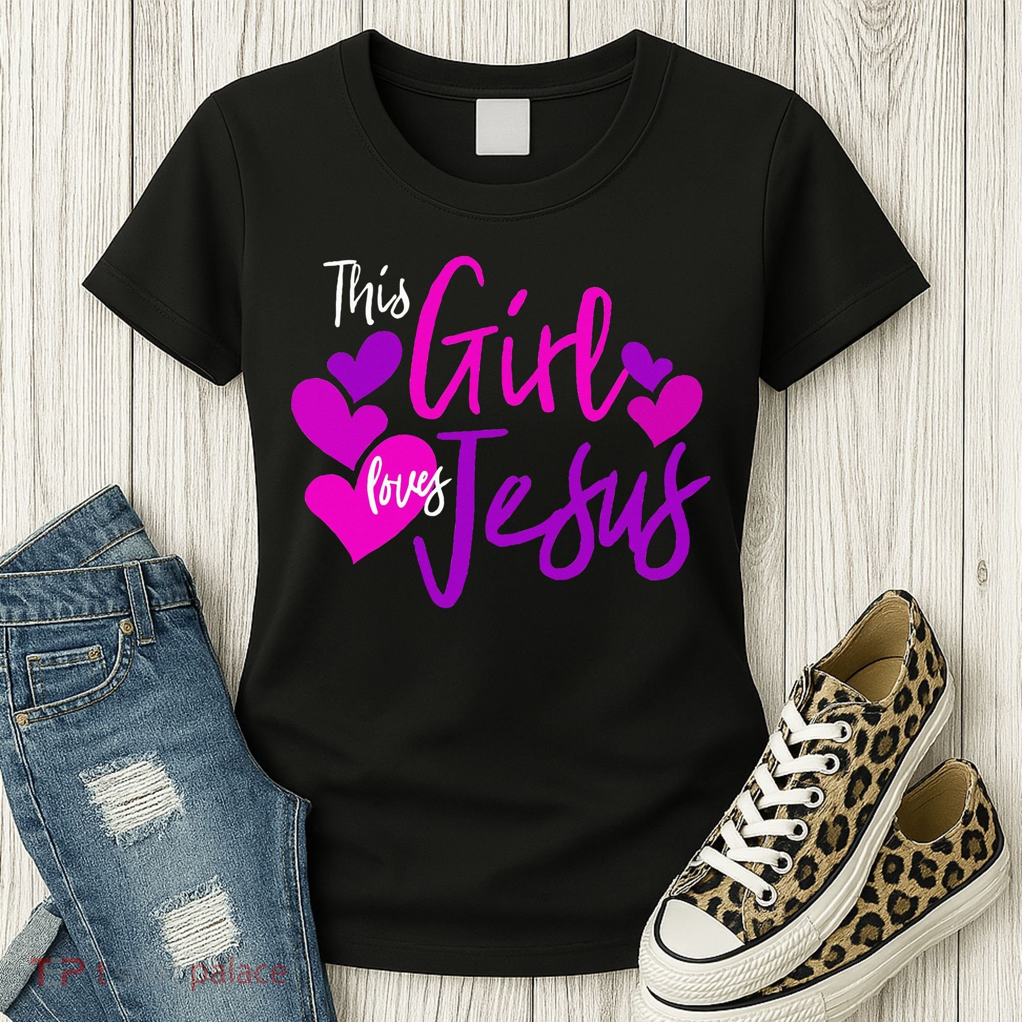 This Girl Loves Jesus Hearts Christian  Women's T-Shirt