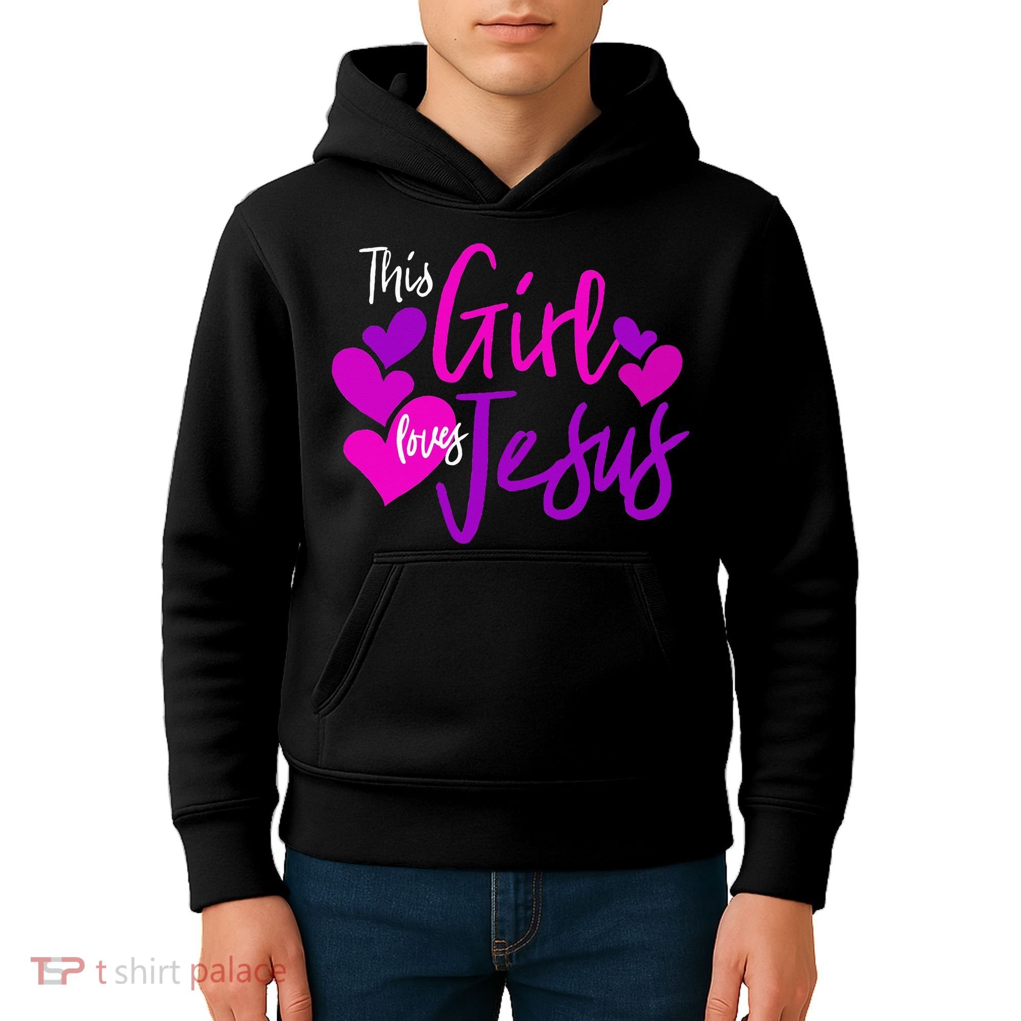 This Girl Loves Jesus Hearts Christian  Kids Hoodie