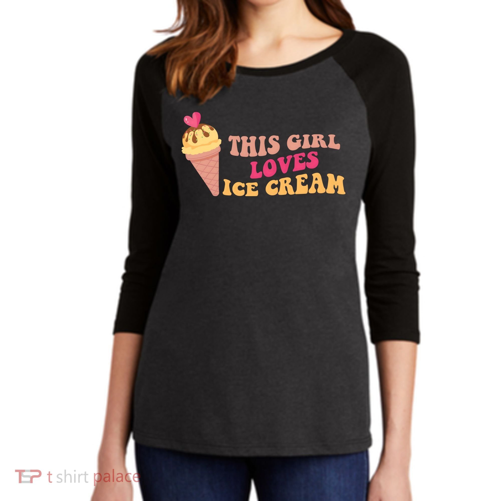 This Girl Loves Ice Cream Cute Gift Women's Tri-Blend 3/4-Sleeve Raglan Shirt