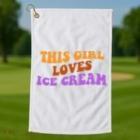 This Girl Loves Ice Cream Retro Cute Golf Towel thumb 1