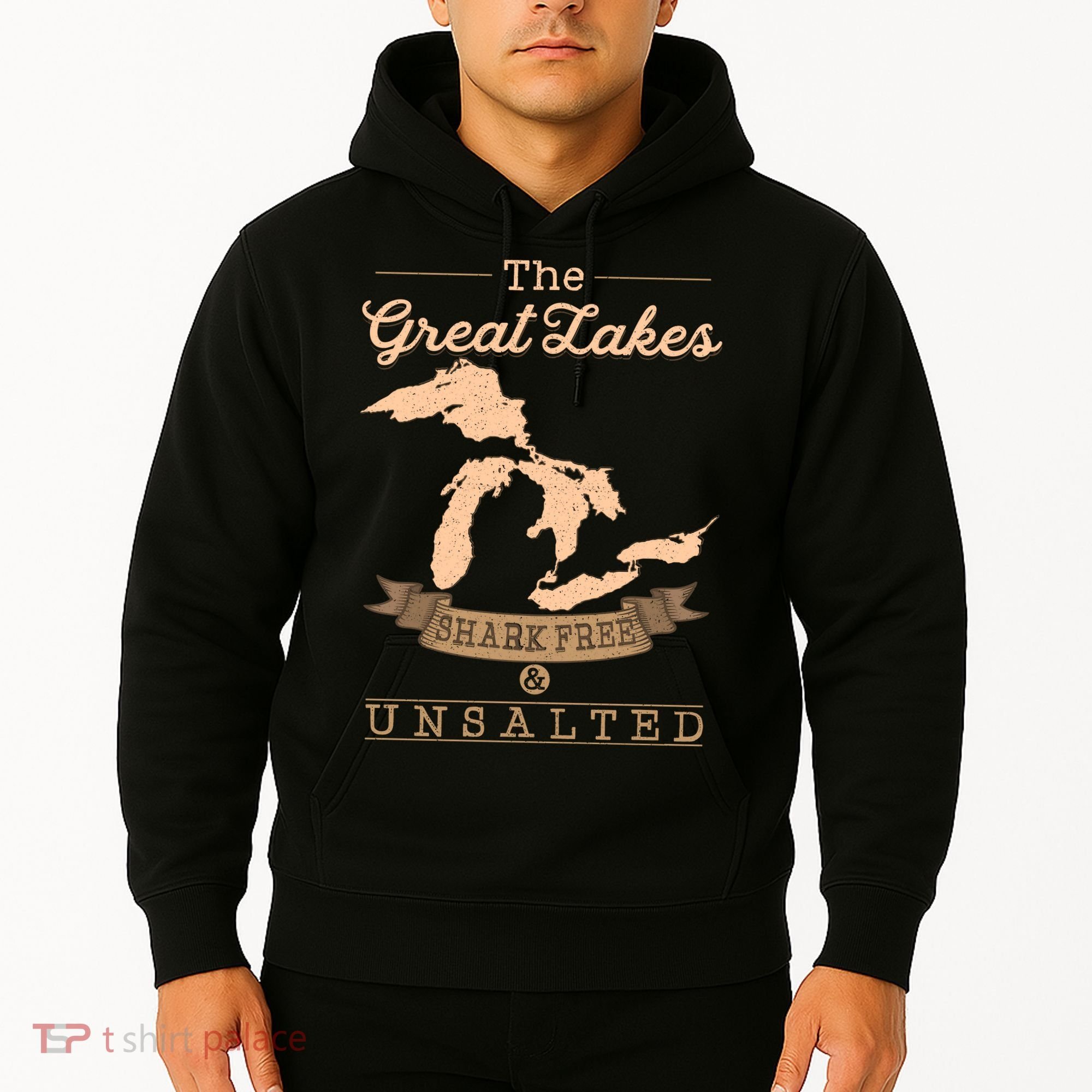 The Great Lakes Shark Free Unsalted Michigan Gift Hoodie