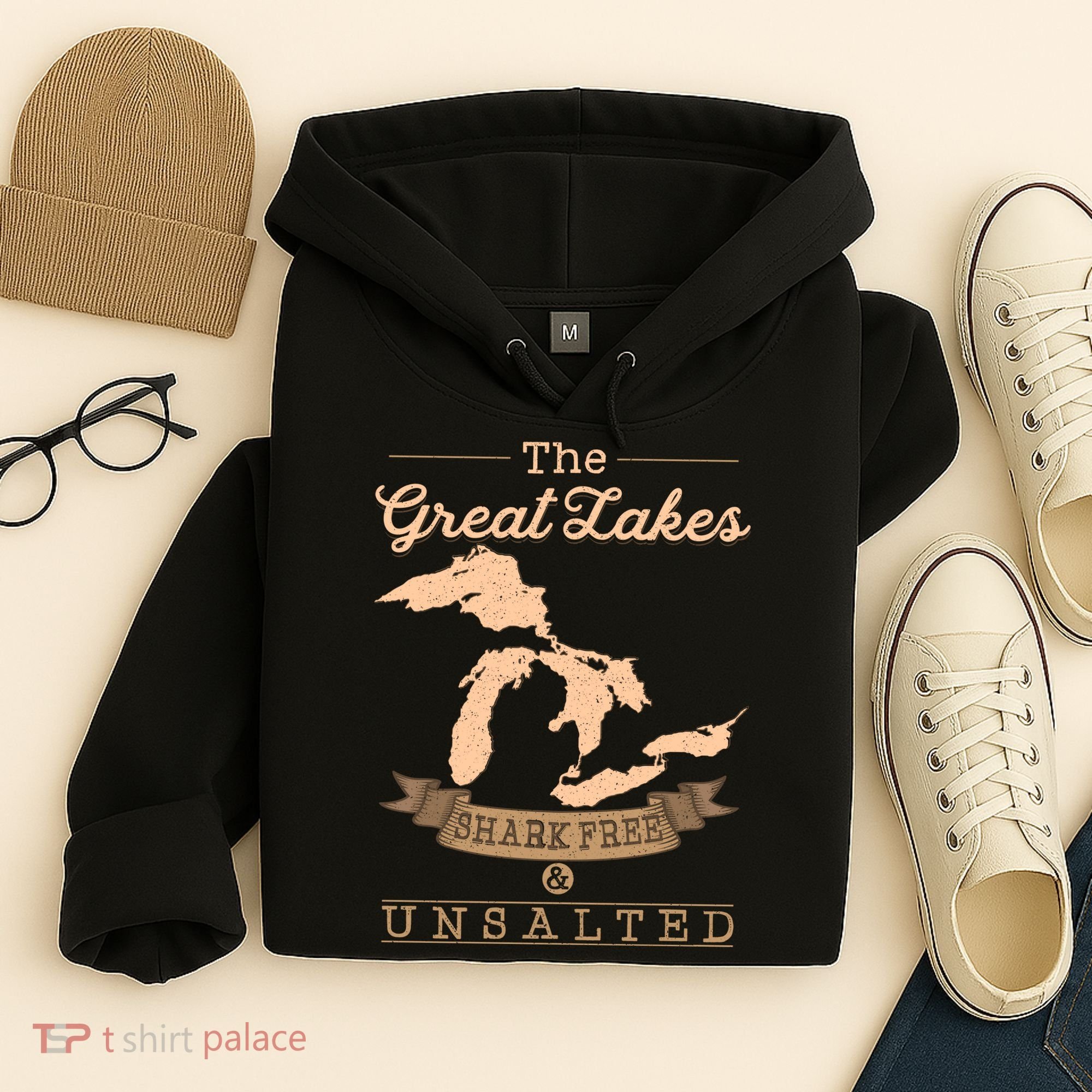 The Great Lakes Shark Free Unsalted Michigan Gift Hoodie