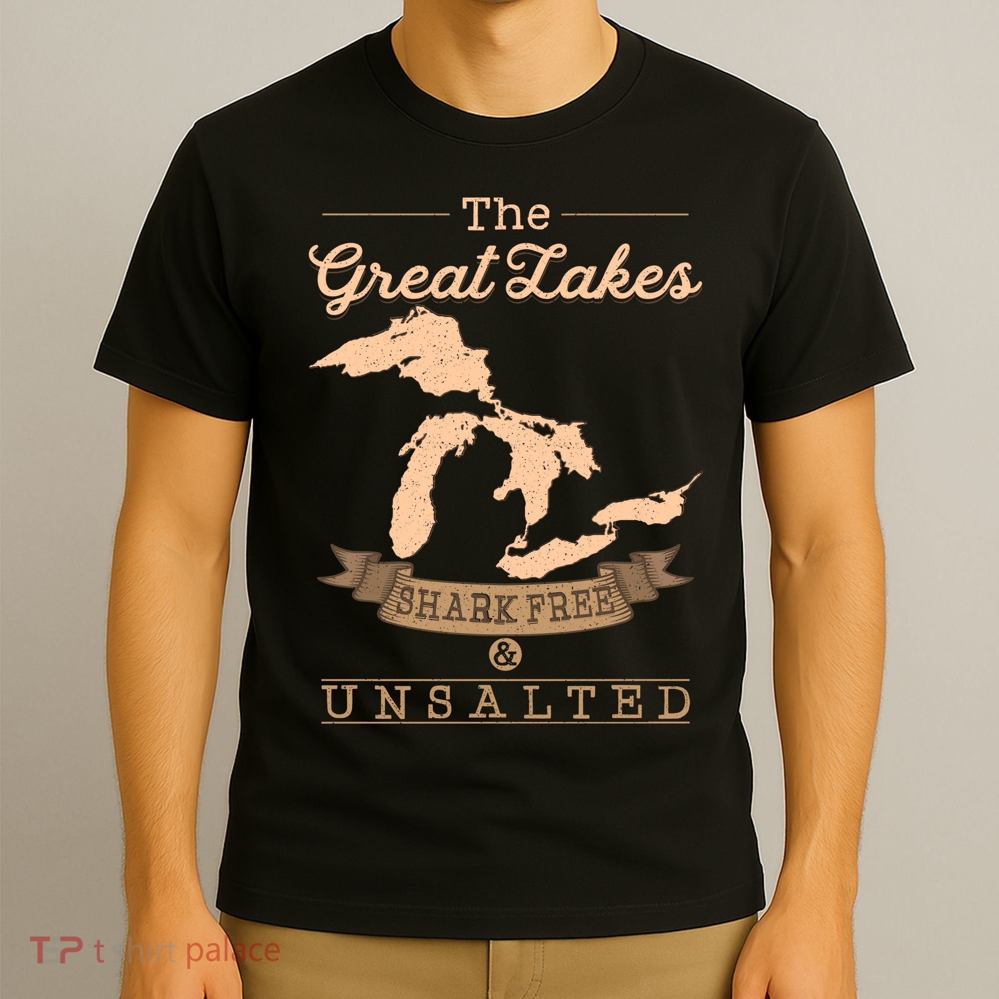 The Great Lakes Shark Free Unsalted Michigan Gift T-Shirt