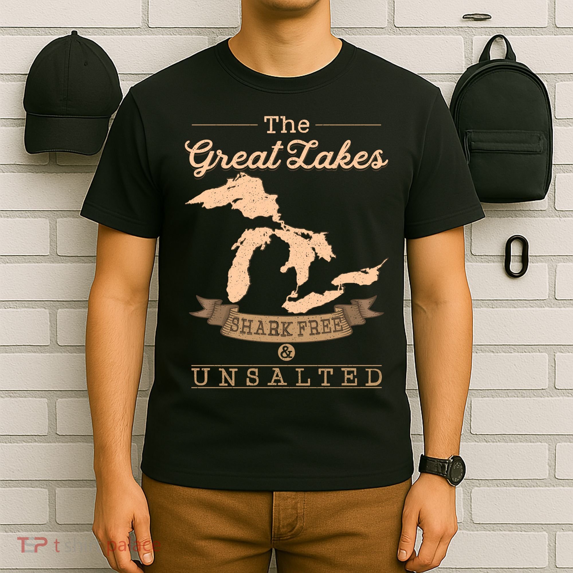 The Great Lakes Shark Free Unsalted Michigan Gift T-Shirt