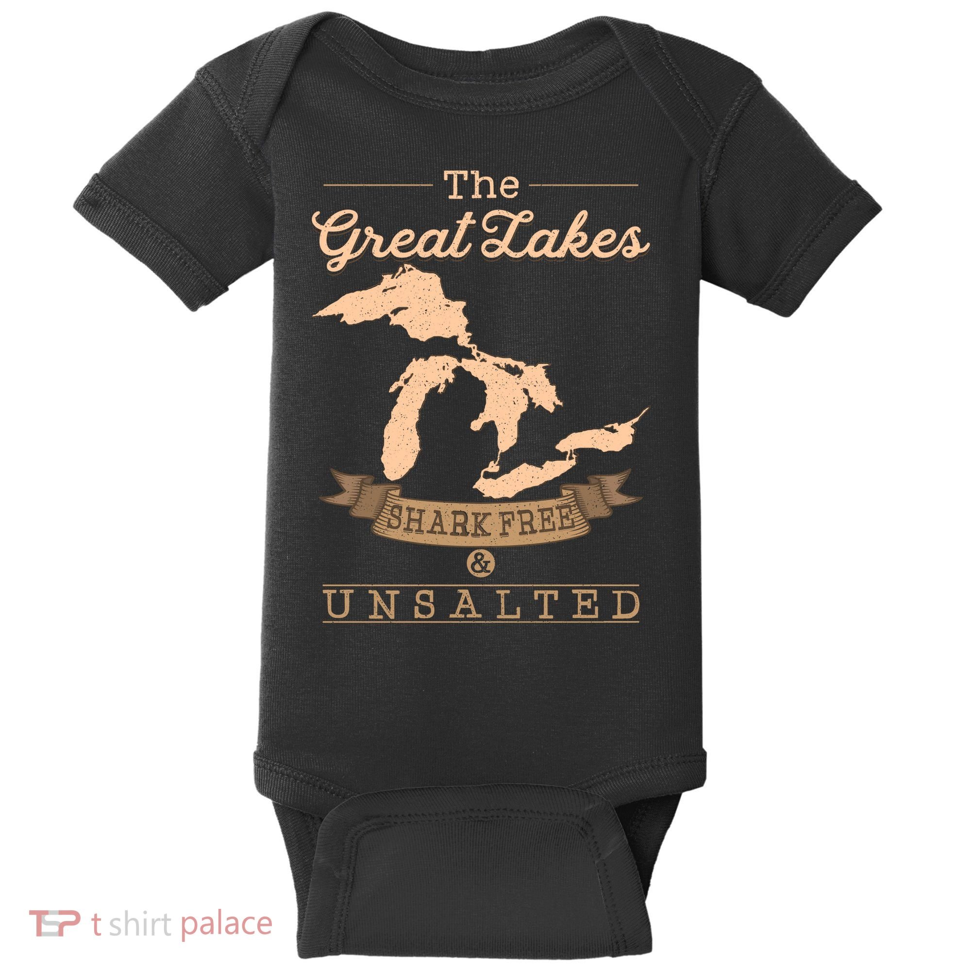 The Great Lakes Shark Free Unsalted Michigan Gift Baby Bodysuit