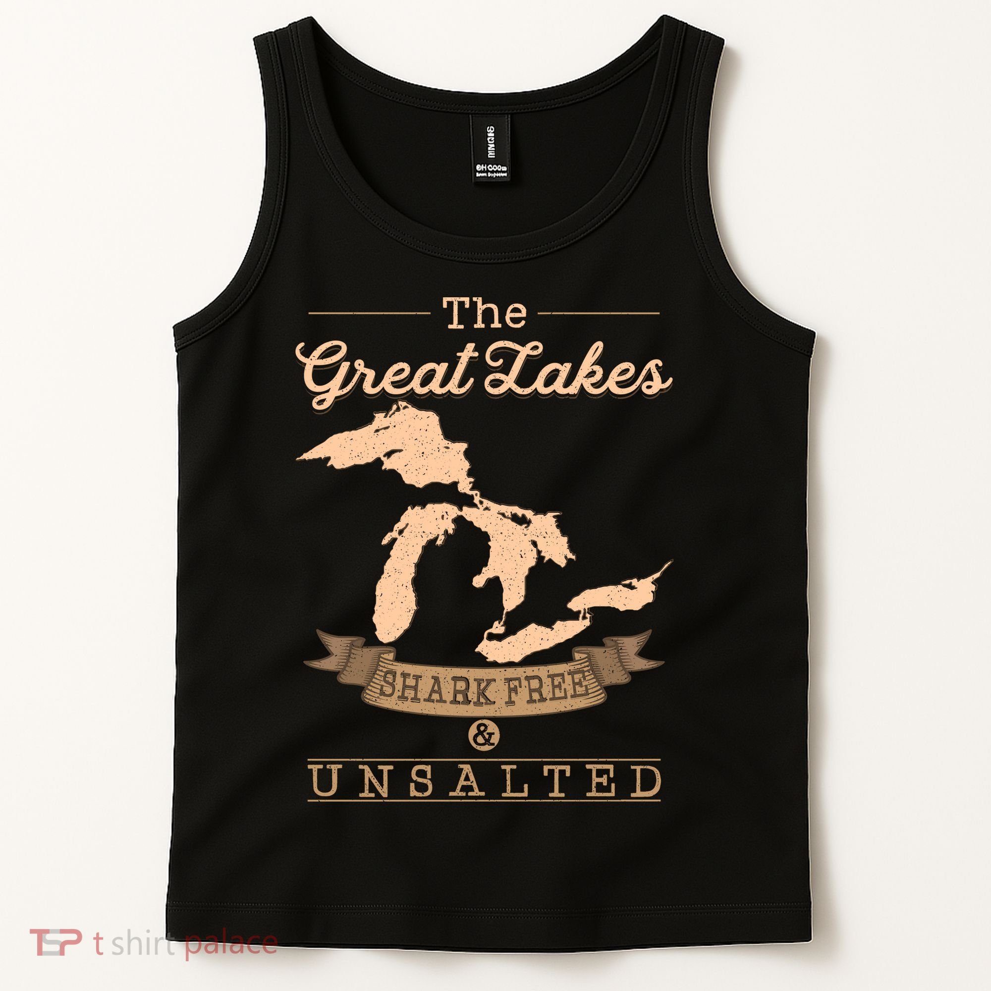 The Great Lakes Shark Free Unsalted Michigan Gift Tank Top