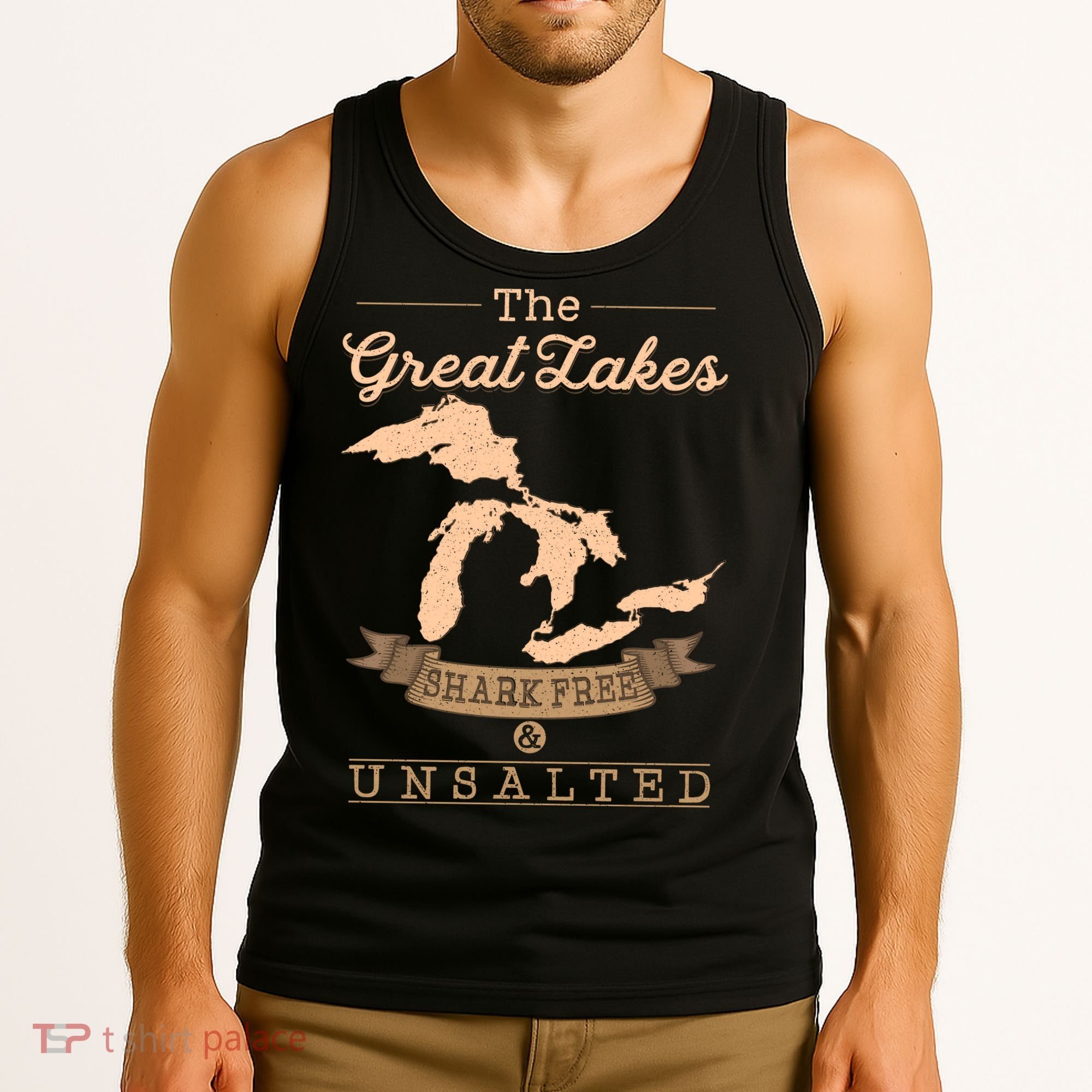 The Great Lakes Shark Free Unsalted Michigan Gift Tank Top