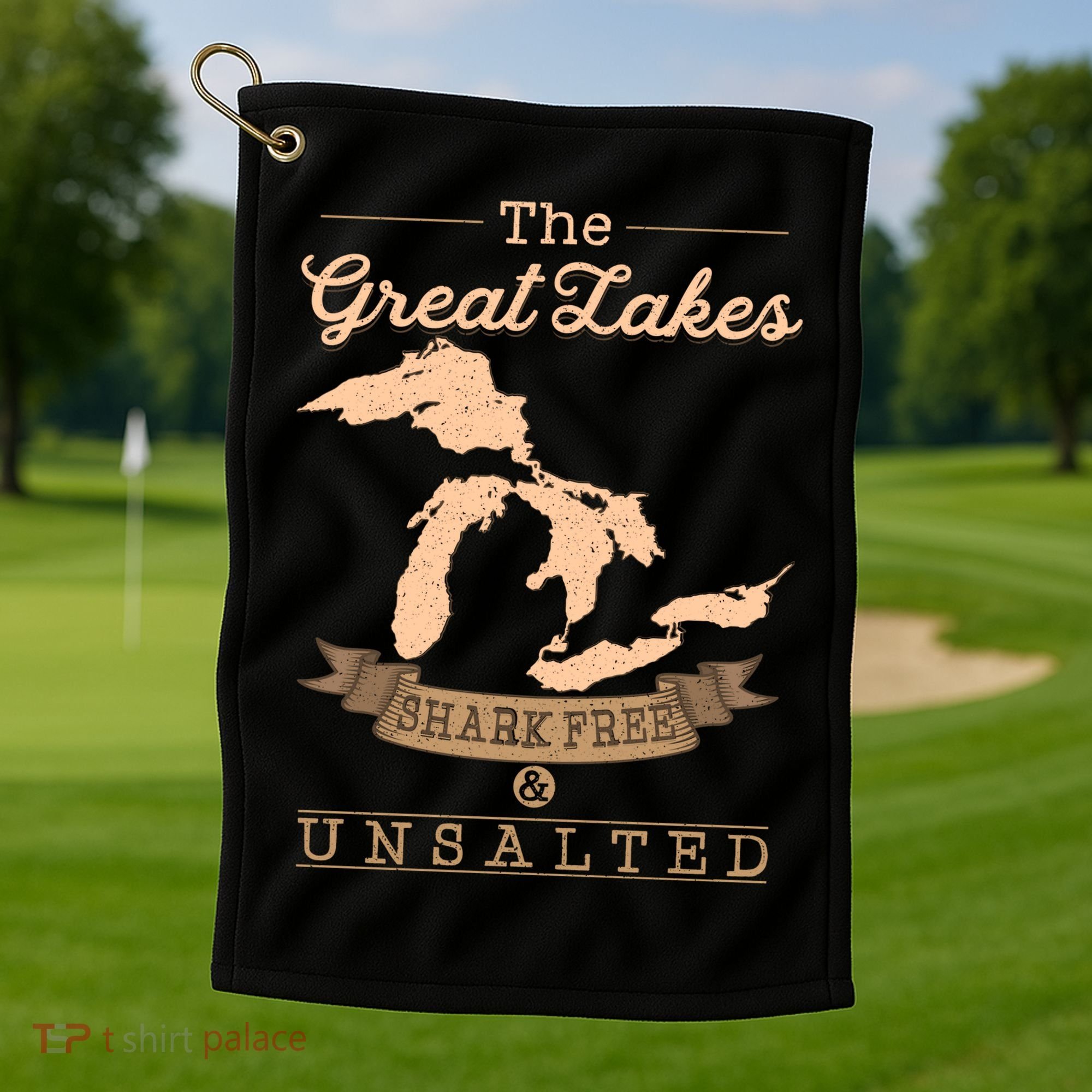 The Great Lakes Shark Free Unsalted Michigan Gift Golf Towel