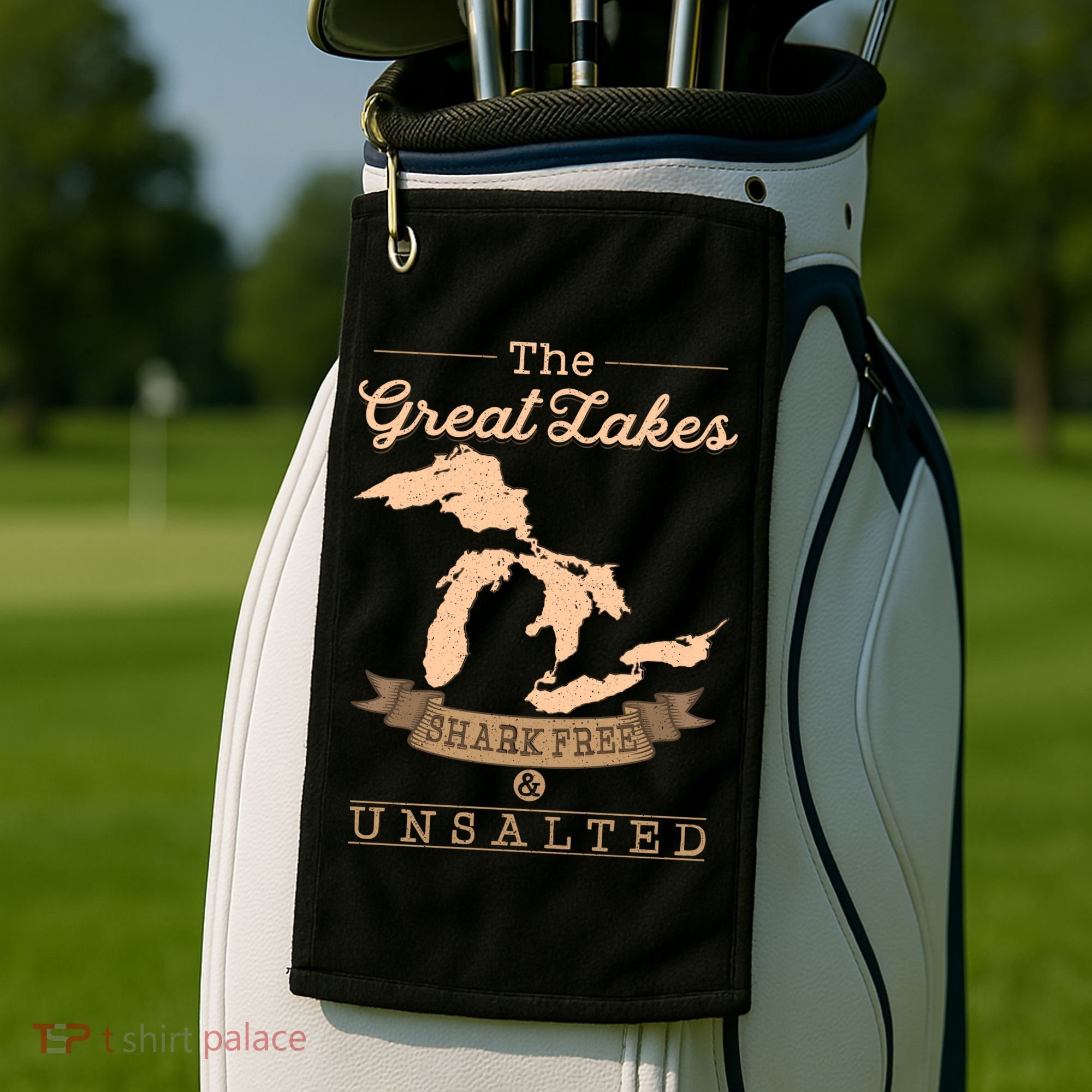 The Great Lakes Shark Free Unsalted Michigan Gift Golf Towel