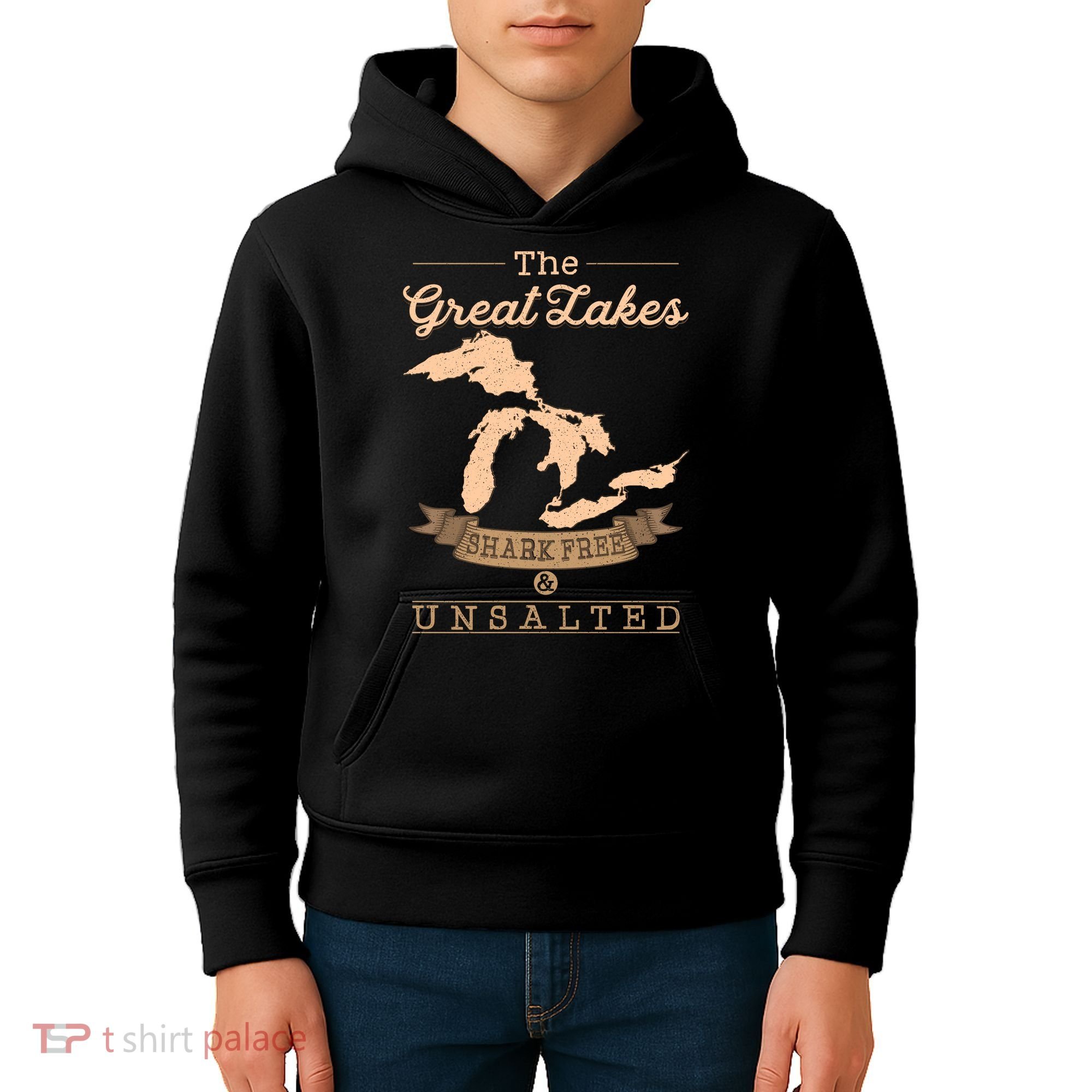 The Great Lakes Shark Free Unsalted Michigan Gift Kids Hoodie