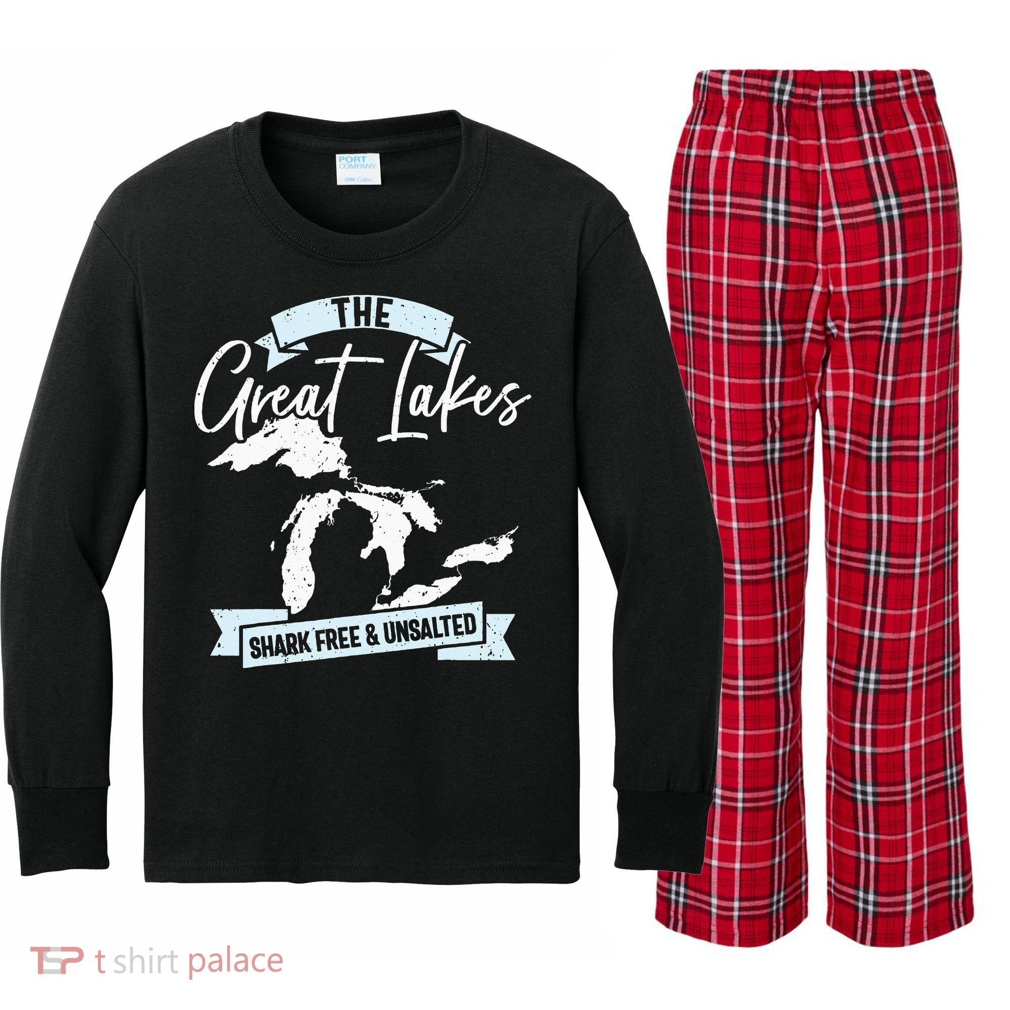 The Great Lakes Michigan Great Lakes Tourist Kids Long Sleeve Plaid Pajama Set