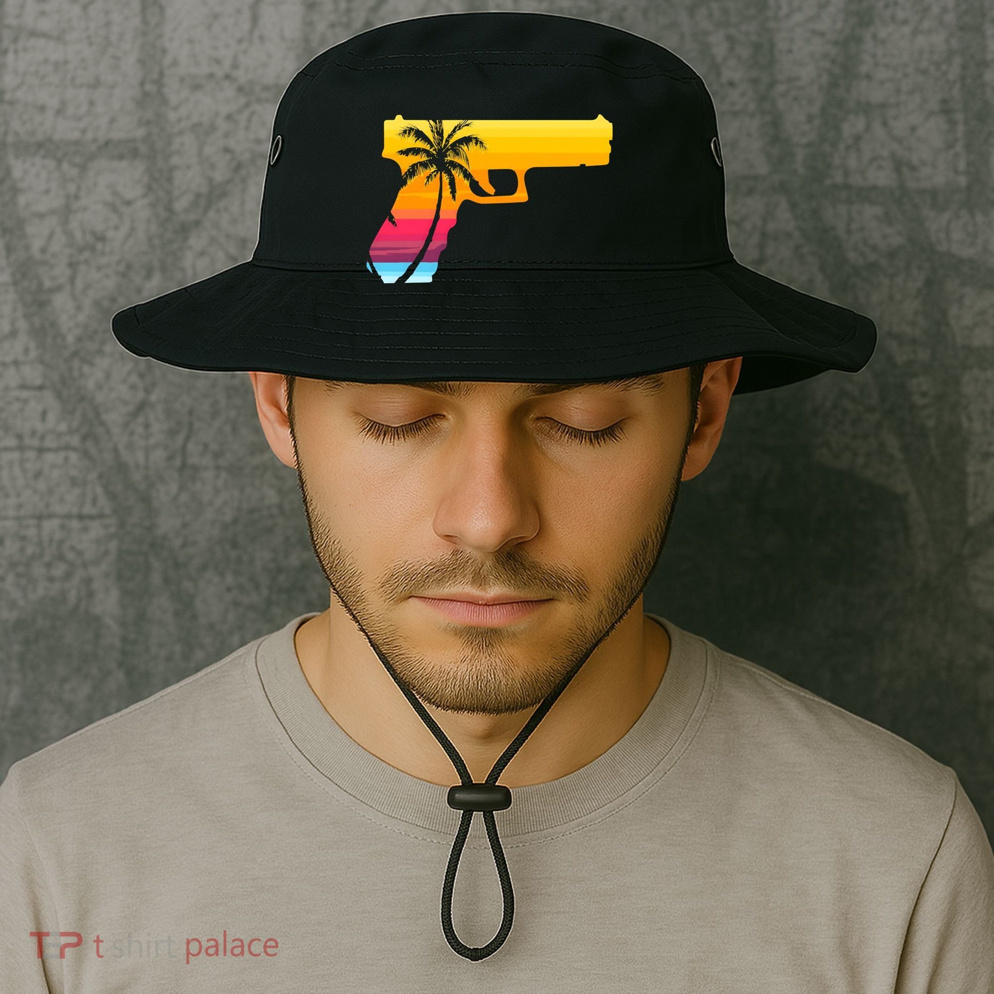 Tropical Gun Lover Firearm Beach Cute Hawaiian Gift Aloha Bucket Hat