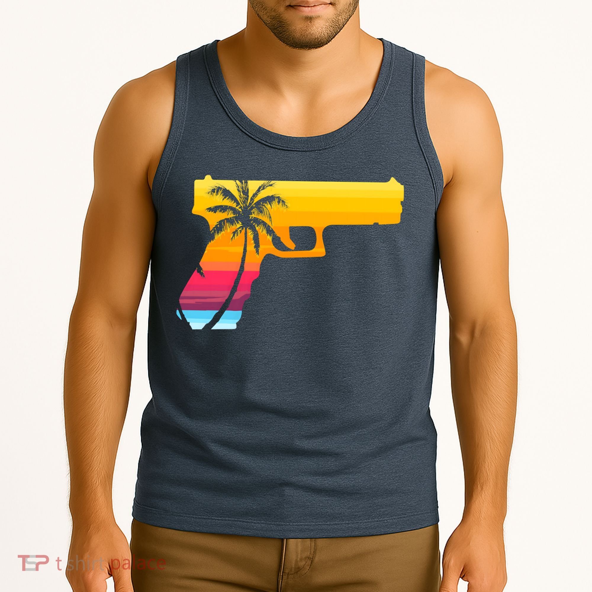 Tropical Gun Lover Firearm Beach Cute Hawaiian Gift Aloha Tank Top