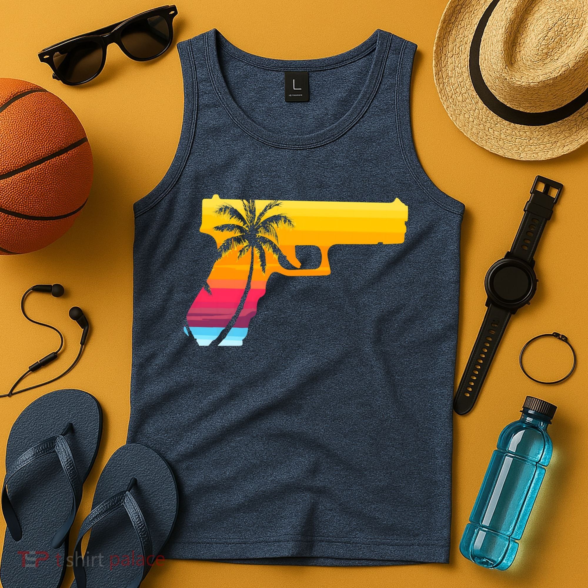 Tropical Gun Lover Firearm Beach Cute Hawaiian Gift Aloha Tank Top