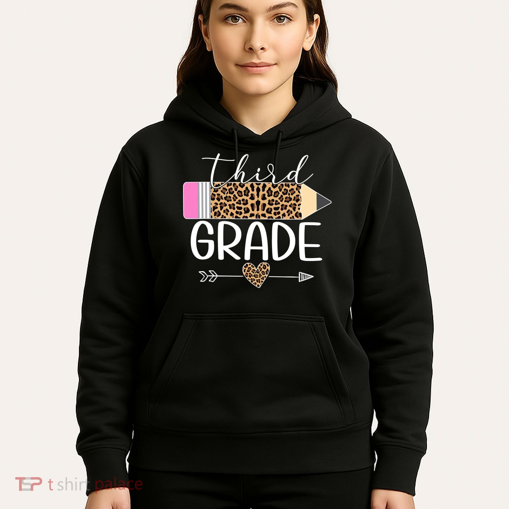 Third Grade Leopard Pencil Back To School Teachers Hoodie