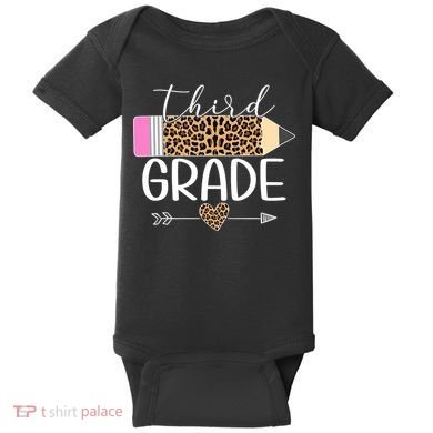 Third Grade Leopard Pencil Back To School Teachers Baby Bodysuit