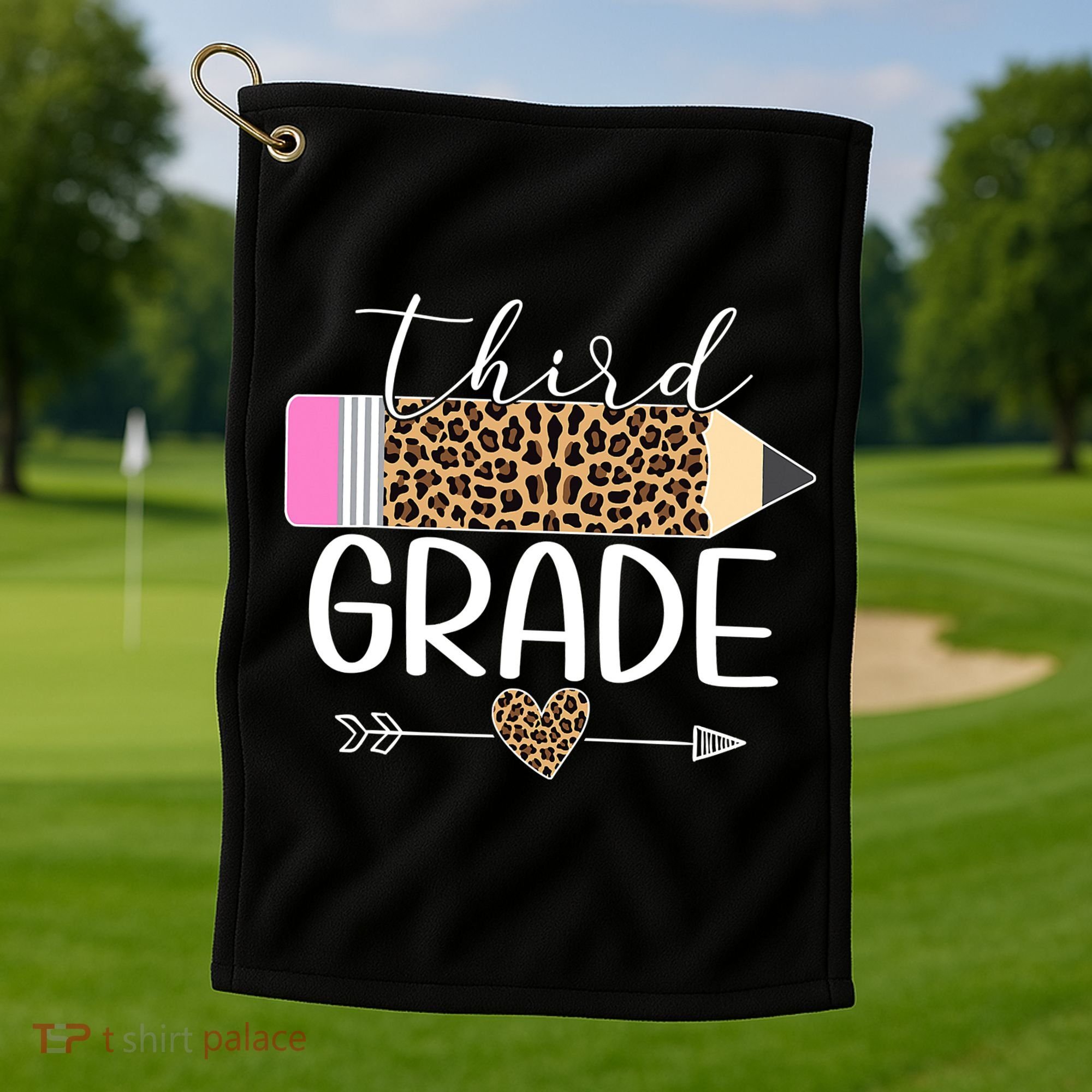 Third Grade Leopard Pencil Back To School Teachers Golf Towel