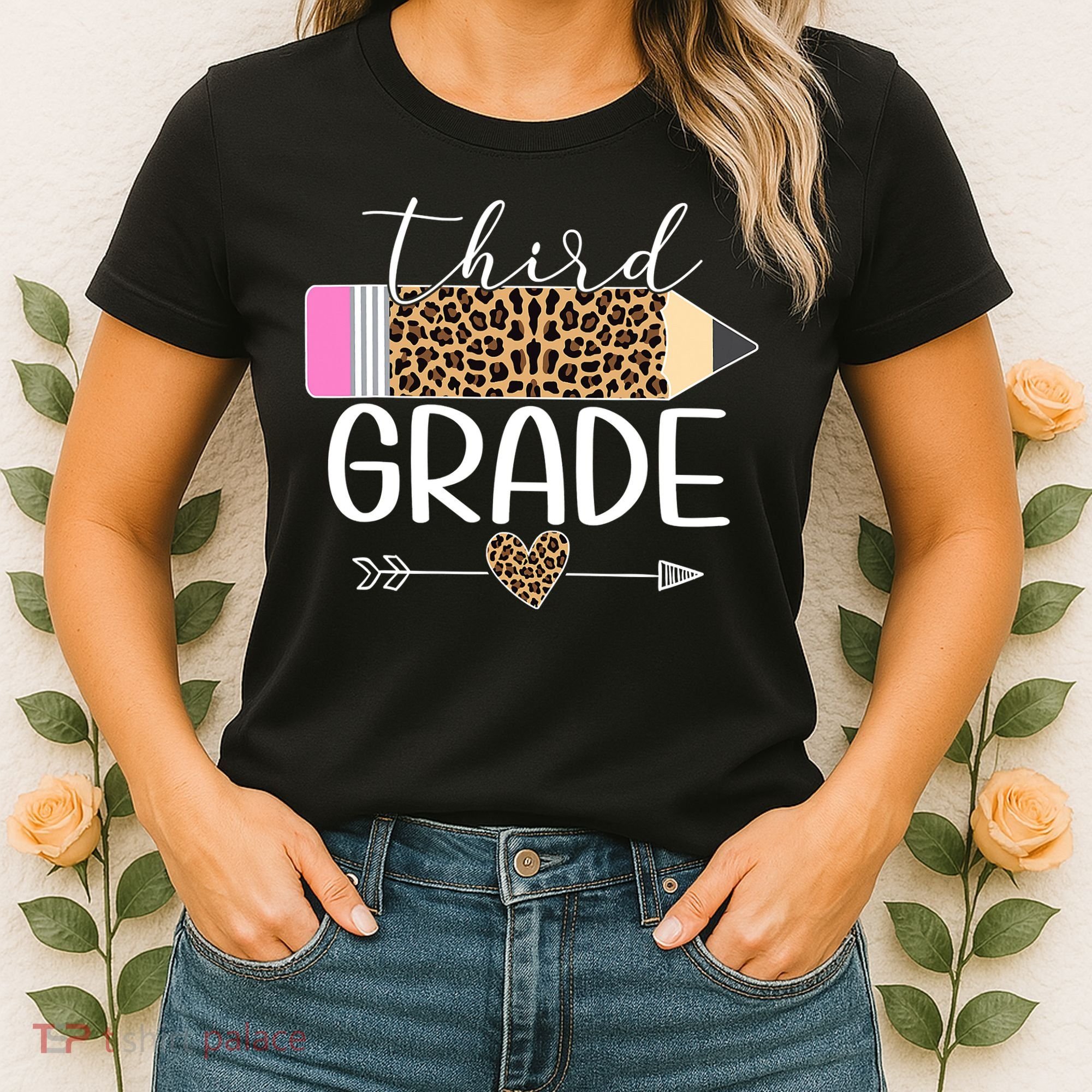 Third Grade Leopard Pencil Back To School Teachers Women's T-Shirt