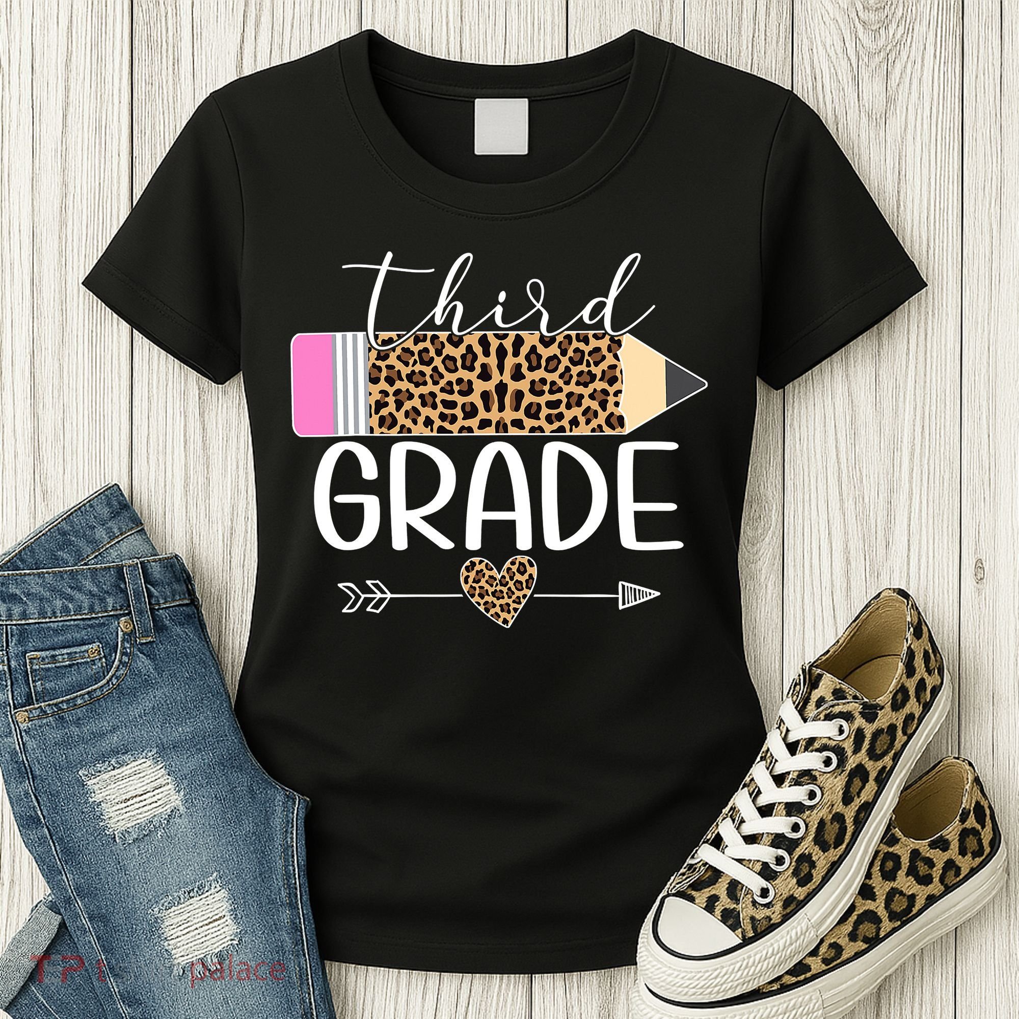 Third Grade Leopard Pencil Back To School Teachers Women's T-Shirt