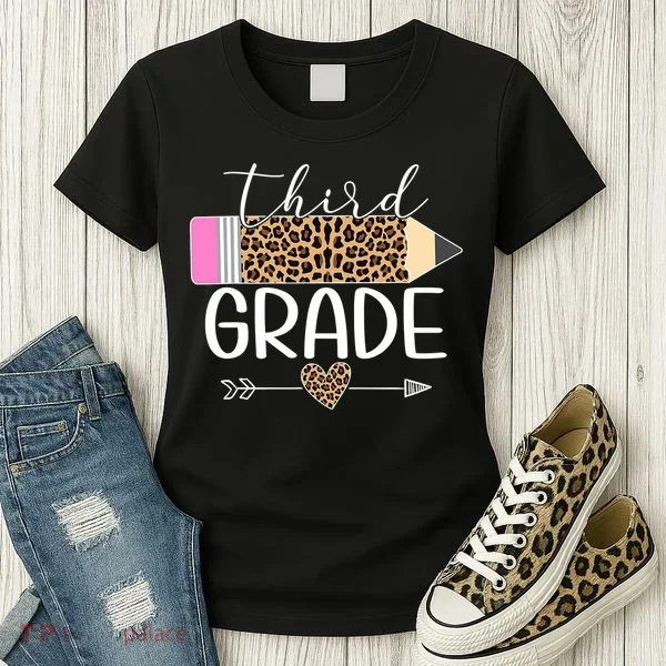 Third Grade Leopard Pencil Back To School Teachers Women's T-Shirt