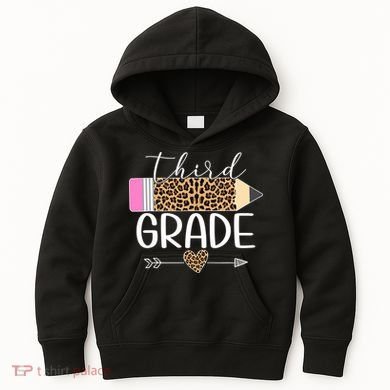 Third Grade Leopard Pencil Back To School Teachers Kids Hoodie
