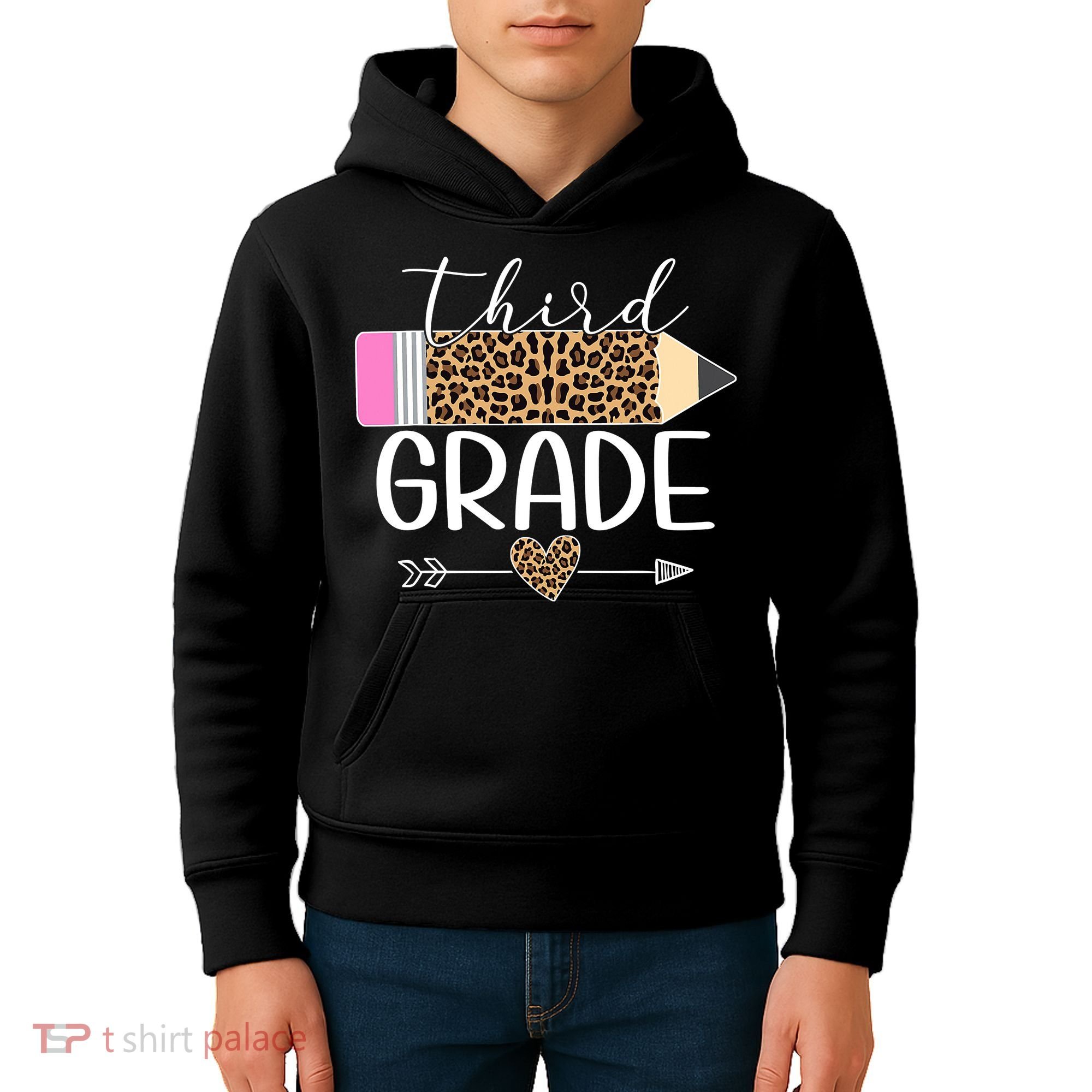 Third Grade Leopard Pencil Back To School Teachers Kids Hoodie