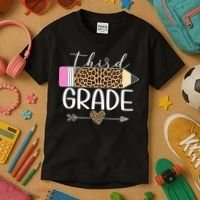 Third Grade Leopard Pencil Back To School Teachers Kids T-Shirt thumb 3